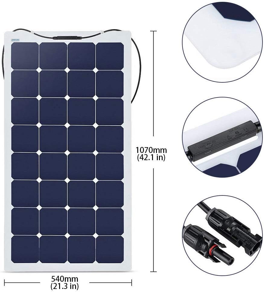 ACOPower 110w 12v Flexible Thin lightweight ETFE Solar Panel with Connector