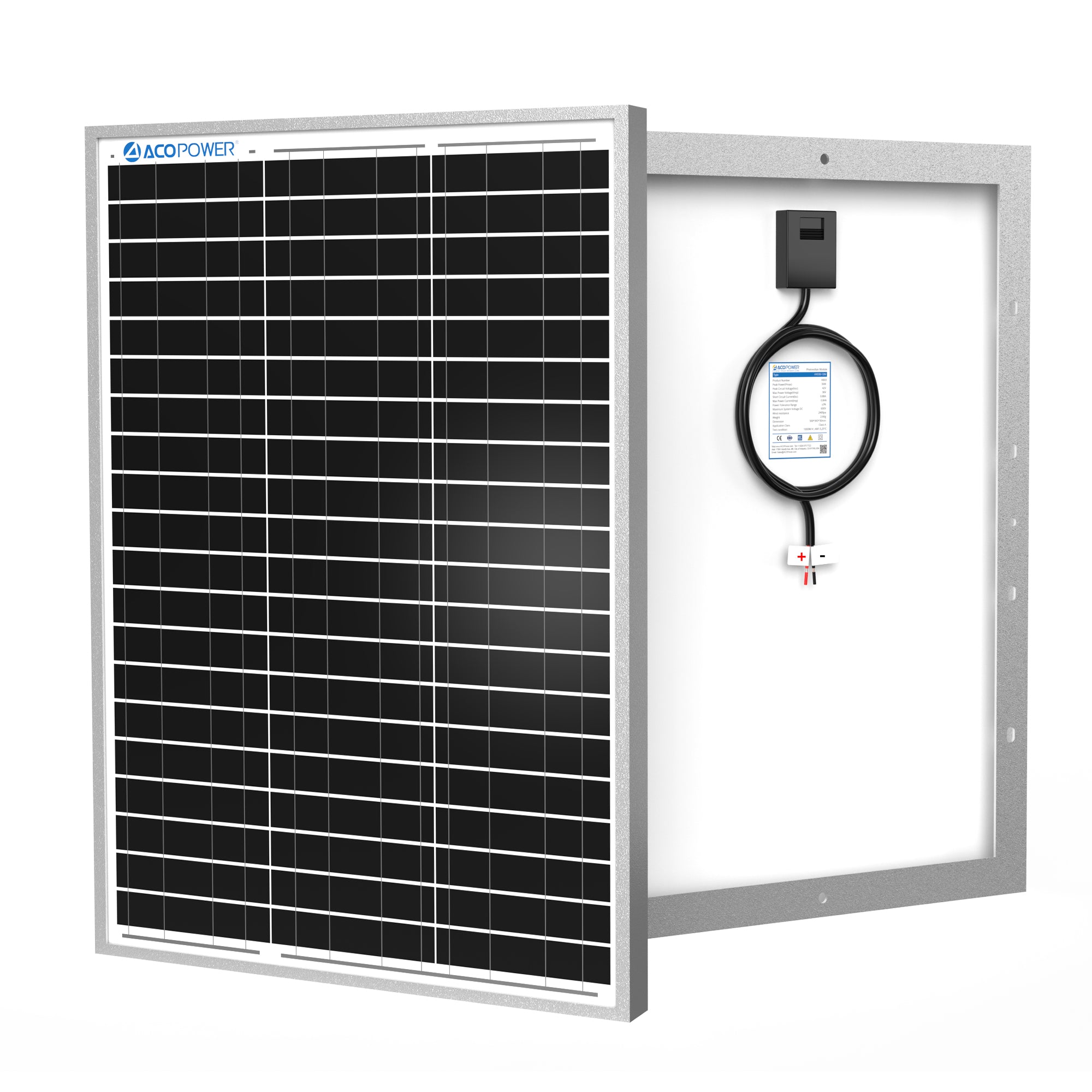 ACOPOWER 30W 24V High Efficiency Monocrystalline Solar Panel