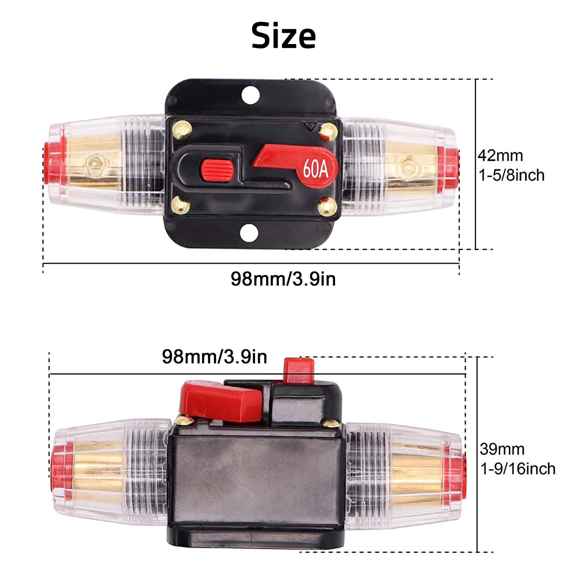 ACOPOWER 60 Amp Resettable Fuse Circuit Breaker Car Protect