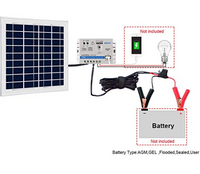 ACOPOWER 15W 12V Solar Charger Kit, 5A Charge Controller with Alligator Clips - acopower