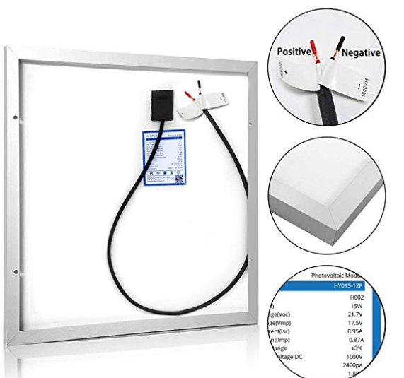 ACOPOWER 15W 12V Solar Charger Kit, 5A Charge Controller with Alligator Clips - acopower