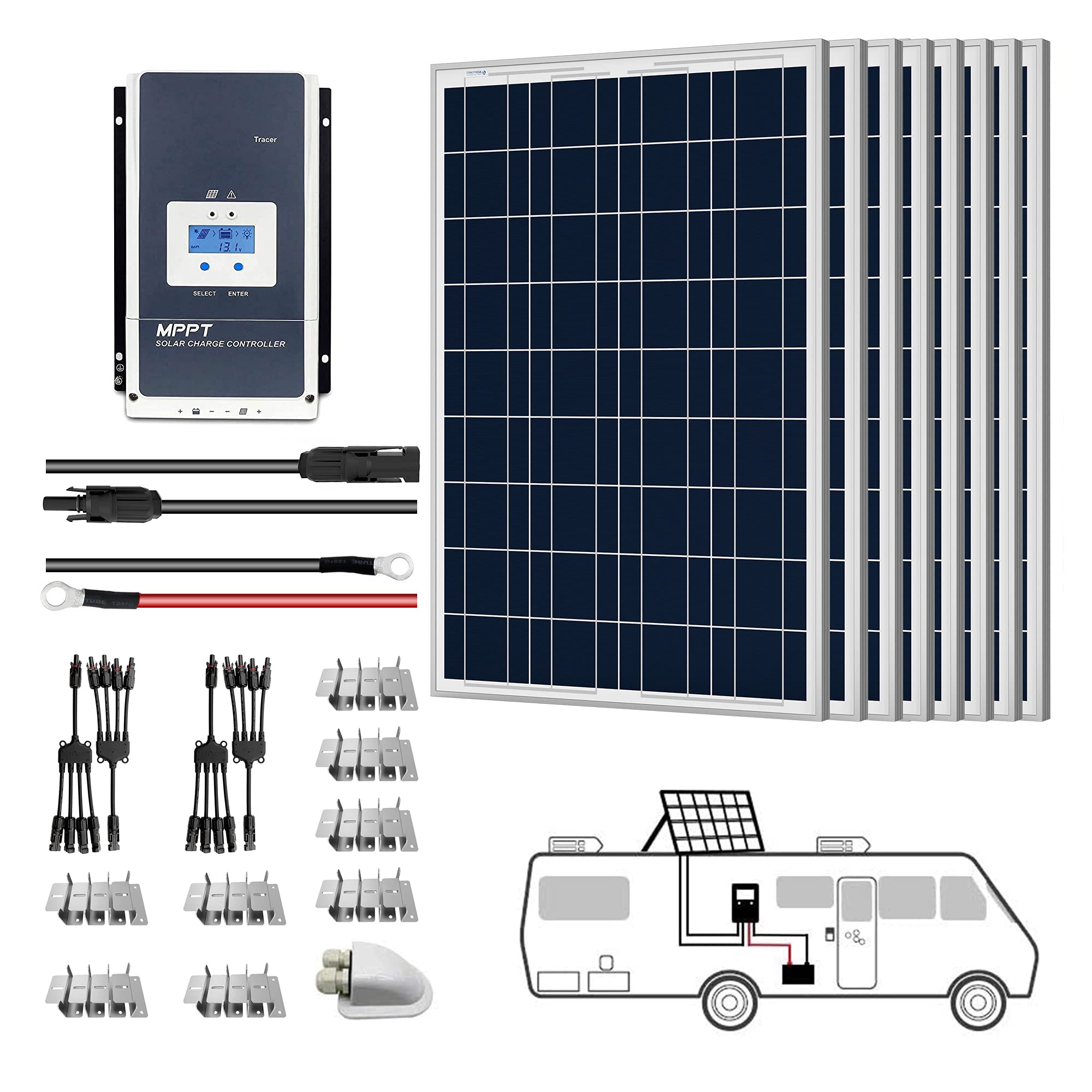 ACOPOWER 12V  Polycrystalline Solar RV Kits + MPPT / PWM Charge Controller